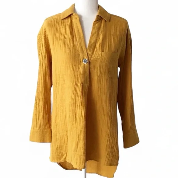 Cupio Textured 100% Cotton Mustard Yellow Tunic Top Sz M - Picture 1 of 9